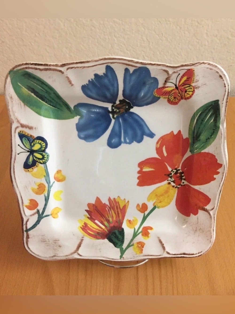 Sur La Table Floral Ceramic Plate in Blue, Red, Yellow, Green